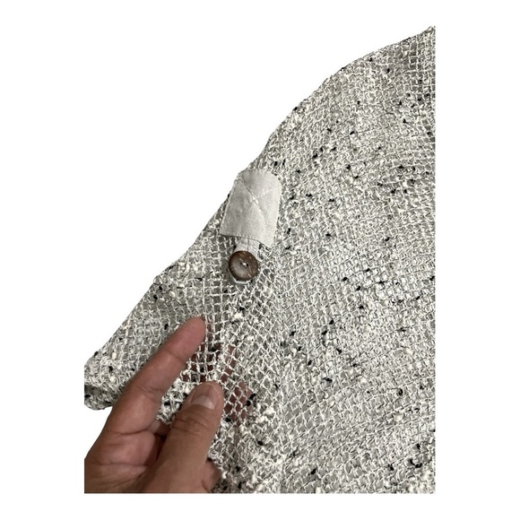 Frazzle  Open Knit Asymmetrical Hem 2 Button Cardigan Size L White Black - Picture 6 of 7